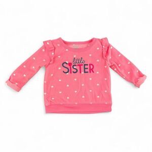 Pink and white fleece baby girl sweatshirt with little sister design size 3-6m